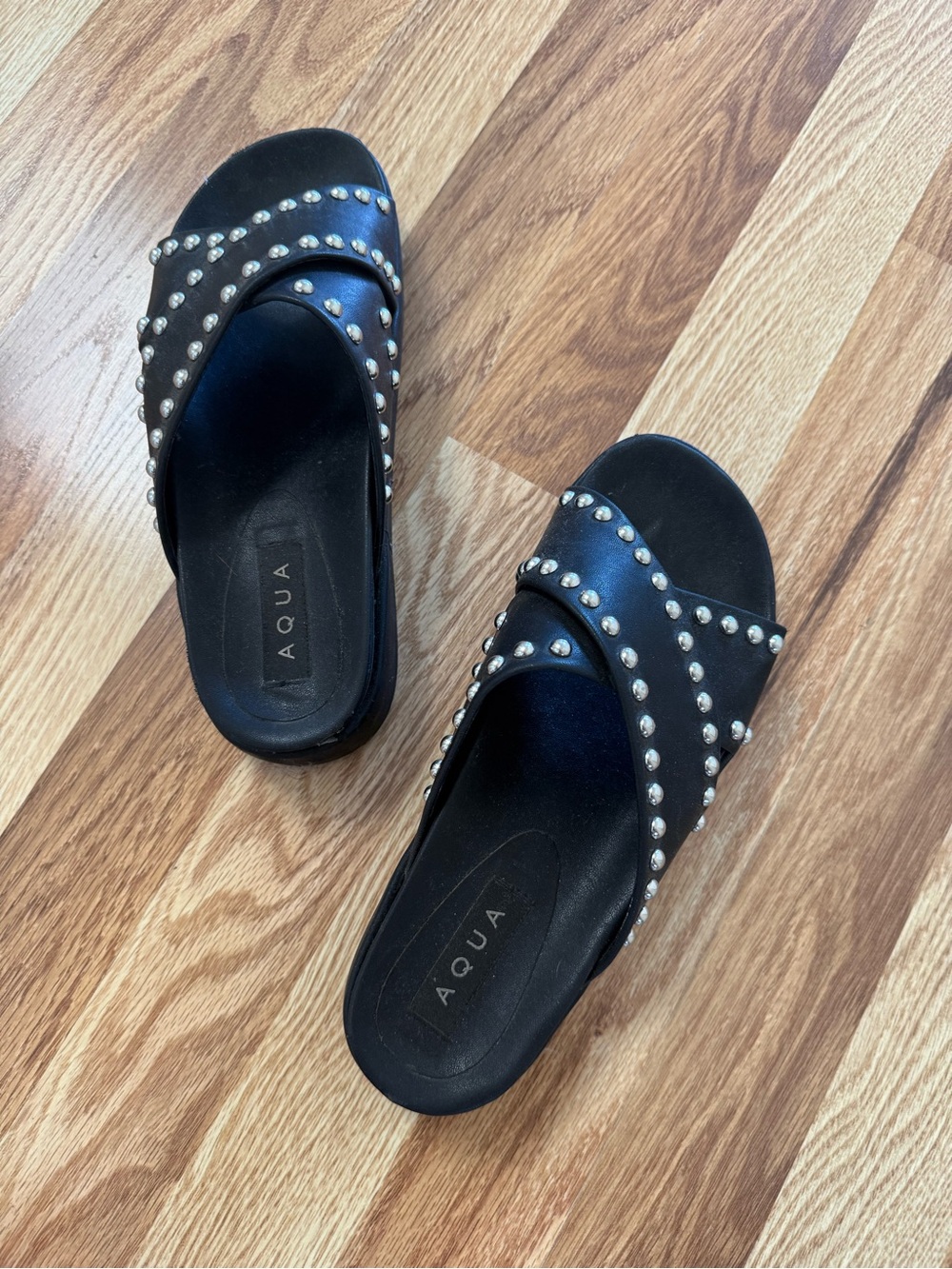Aqua Black Studded Leather Sandals